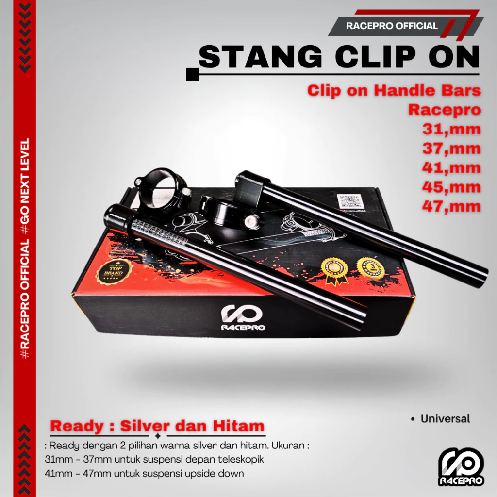 Racepro Clip-On Handlebar – Yamaha R15 V3/V4 (47mm) | Silver & Black - Image 2