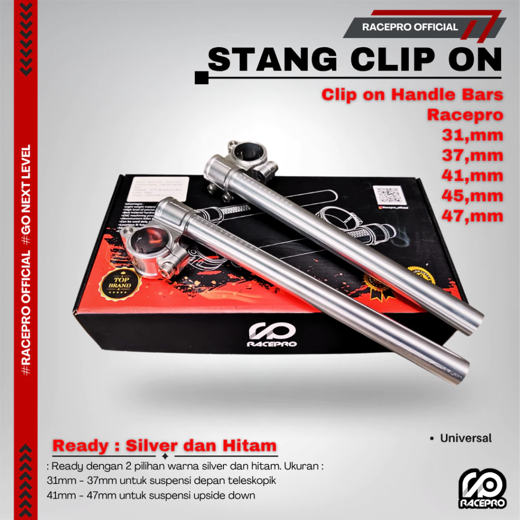 Racepro Clip-On Handlebar – Yamaha R15 V3/V4 (47mm) | Silver & Black - Image 3